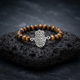 Natural Tiger’s Eye Hamsa bracelet in 925 sterling silver
