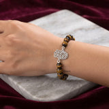 8mm Tiger’s Eye gemstone bracelet with silver Hamsa