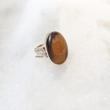 Tiger's Eye Leaf Silver Ring