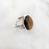 Tiger's Eye Leaf Silver Ring