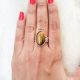 Tiger's Eye Leaf Silver Ring