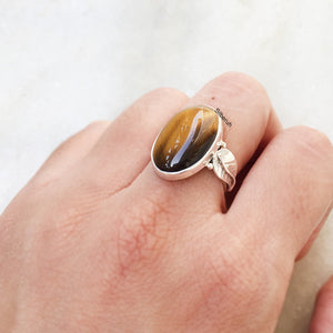 Tiger's Eye Leaf Silver Ring