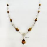Tiger's Eye Lotus Silver Necklace