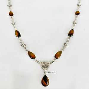 Tiger's Eye Lotus Silver Necklace