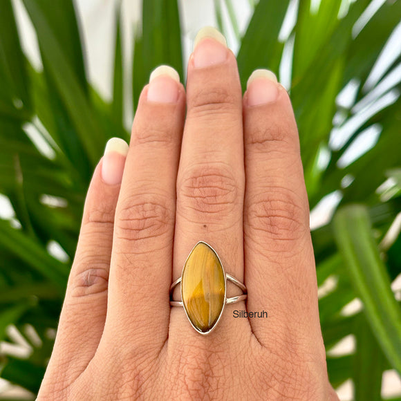 Tiger's Eye Marquise Silver Ring