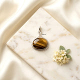 Tiger's Eye Oval Silver Pendant