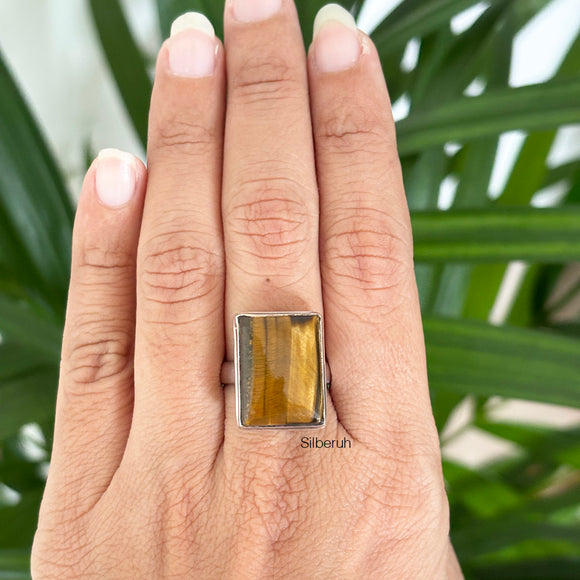 Tiger's Eye Rectangular Silver Ring