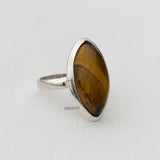 Tiger's Eye Silver Marquise Ring