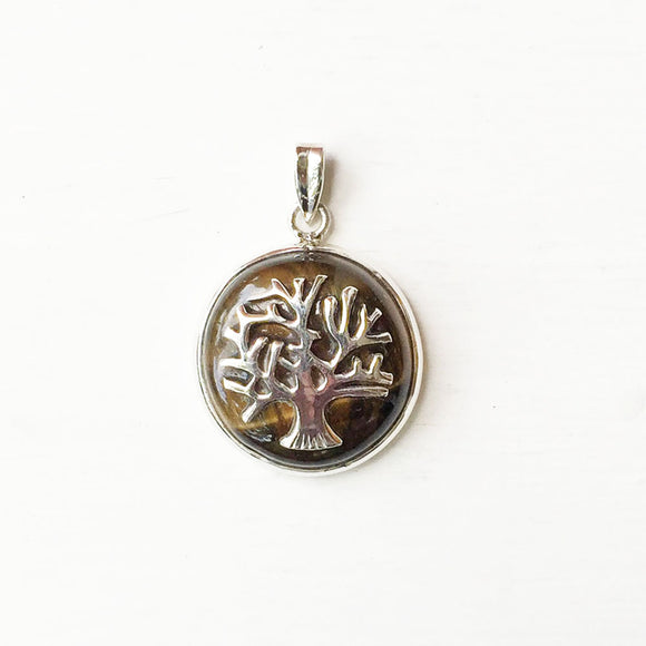 Tiger's Eye Tree of Life Silver Pendant