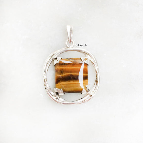 Tiger's Eye Twisted Silver Pendant