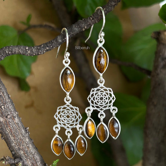 Tigers Eye Dreamcatcher Silver Earring