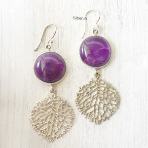 Tree Of Life Amethyst Silver Earring