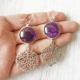 Tree Of Life Amethyst Silver Earring