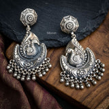Handcrafted Moorane peacock chand statement 925 silver earrings