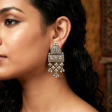 Handcrafted 925 tribal floral oxidised silver statement earrings