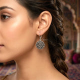 Tribal round phool 925 silver earrings handcrafted in sterling silver