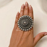 oxidised tribal statement silver ring women