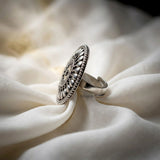 handcrafted oxidised silver tribal statement ring