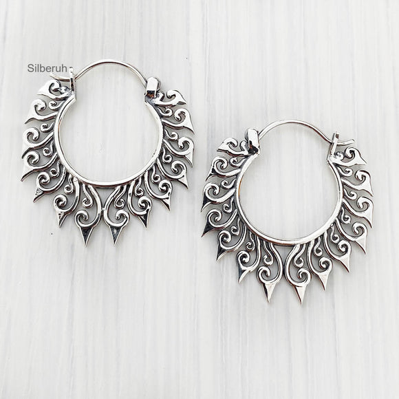 Tribal Silver Bali Hoop Earring