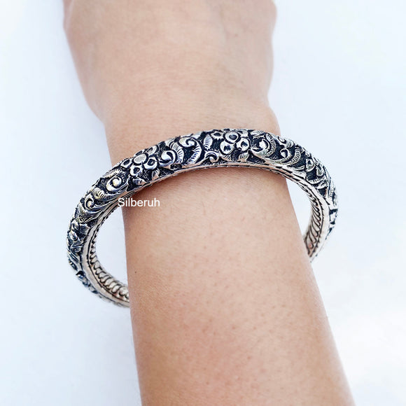 Tribal Silver Carved Kada