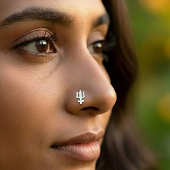 925 sterling silver Trishul nose pin for pierced nose