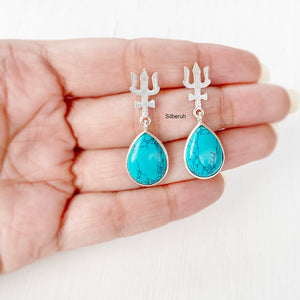 Trishul Turquoise Silver Earring