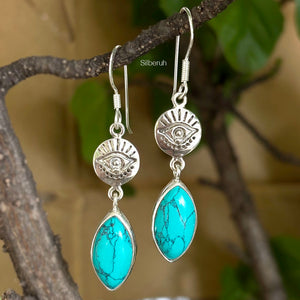 Turquoise Evil Eye Silver Earring