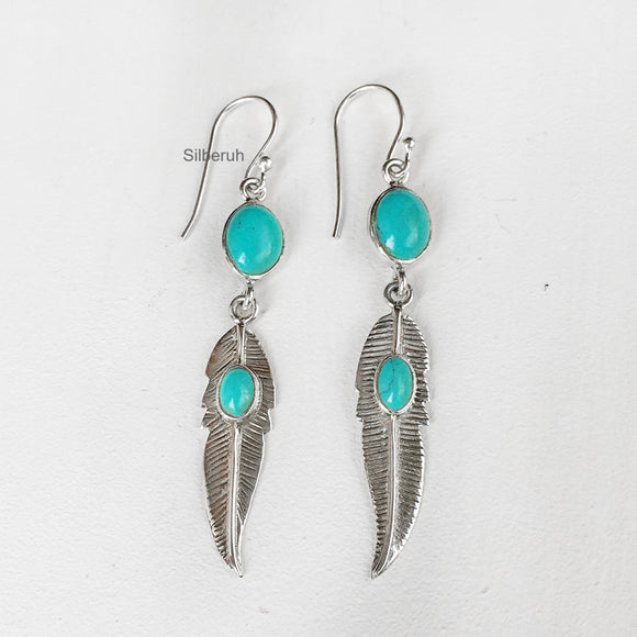 Turquoise Feather Gypsy Silver Earring