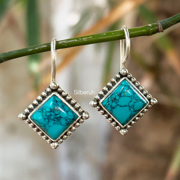 Turquoise Fixed Hook Silver Earring