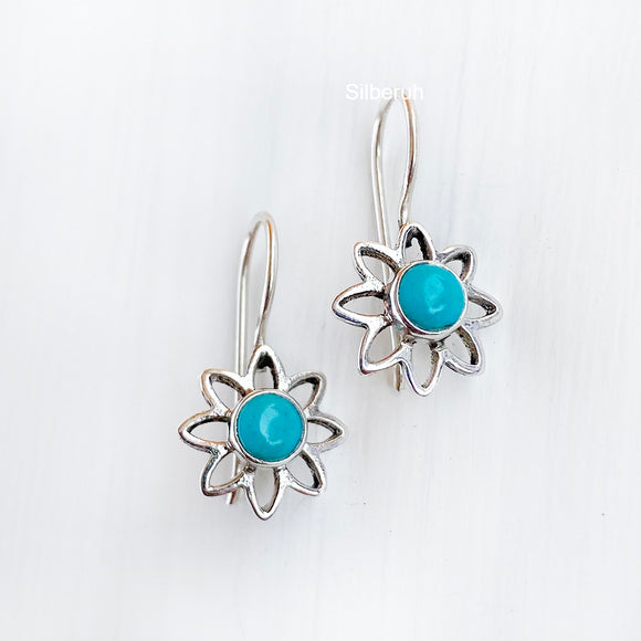 Turquoise Flower Silver Earring