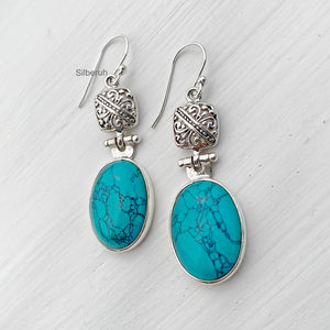 Turquoise Jali Silver Earring