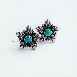 Turquoise Leaf Silver Stud