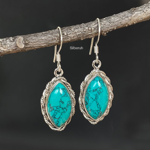 925 Silver Turquoise Earrings – Blue Gemstone Dangles