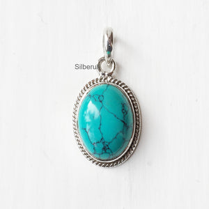Turquoise Oval Silver Pendant