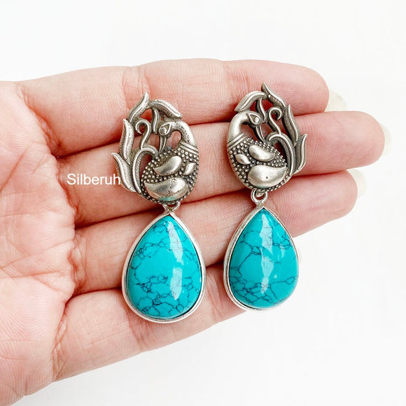 Turquoise Peacock Silver Earring