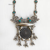 Turquoise Peacock Silver Tribal Necklace