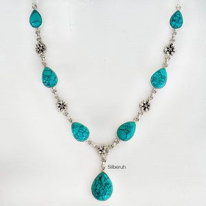 Turquoise Phool Silver Necklace