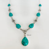 Turquoise Phool Silver Necklace