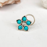 Turquoise Phool Silver Nose Pin