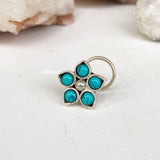 Turquoise Phool Silver Nose Pin