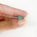 Turquoise Phool Silver Nose Pin