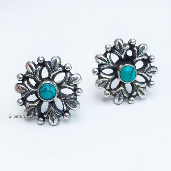 Turquoise Phool Silver Stud