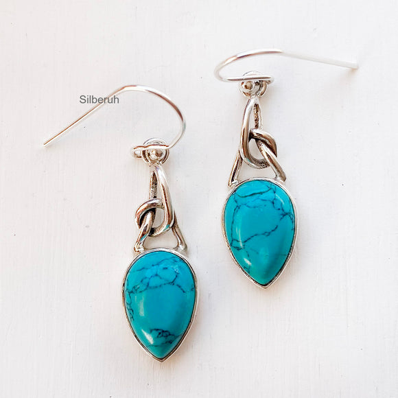 Turquoise Silver Knot Earring