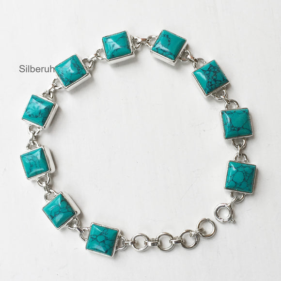 Turquoise Silver Square Bracelet