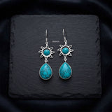 925 Silver Turquoise Sun Drop Earrings with elongated gemstone design