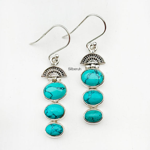 Turquoise Three Layer Silver Earring