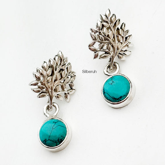 Turquoise Tree Drop Silver Earring