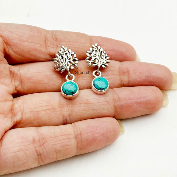 Turquoise Tree Drop Silver Earring