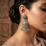 Handcrafted 925 silver turquoise tribal statement earrings