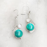 Turquoise & Rainbow Moonstone Silver Earring